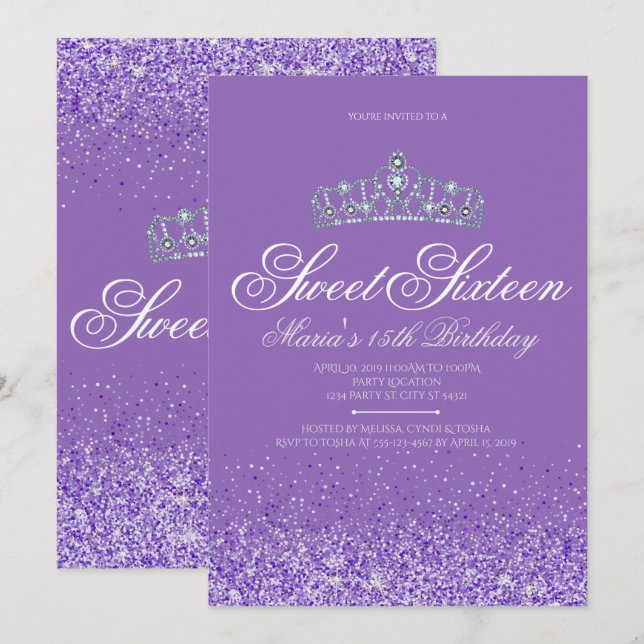 Perfect Purple Glitter, Sweet 16 Invitations (Front/Back)