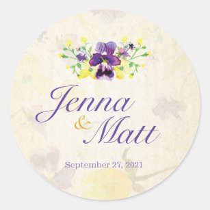 Perfect Purple Pansies Custom Wedding Stickers
