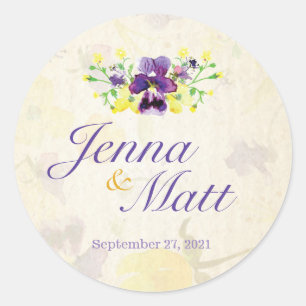 Perfect Purple Pansies Custom Wedding Stickers