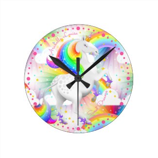 Perfect Rainbow Unicorn Princess Round Clock