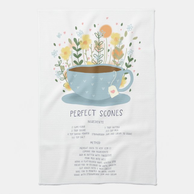 Perfect Scones Tea Towel Recipe Kitchen Wall Art (Vertical)
