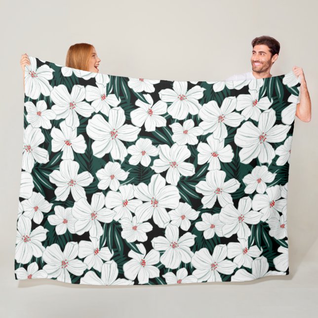 Perfect seamless flowers green and white minimal fleece blanket (In Situ)