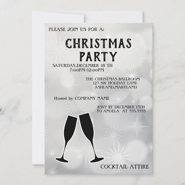 Perfect, Silver Sparkly  Wine Glass Christmas Invitation (Front)