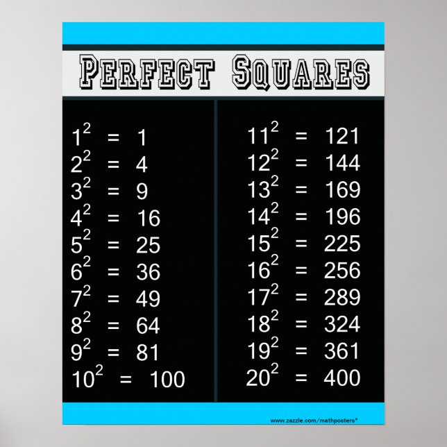Perfect Squares Chart 1-20 (Front)