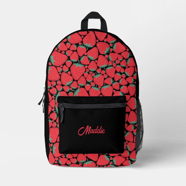 Perfect Strawberry Pattern Printed Backpack (Front)