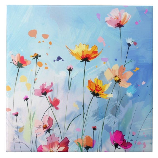 Perfect summer day, sunny sky and blooming flowers tile (Front)