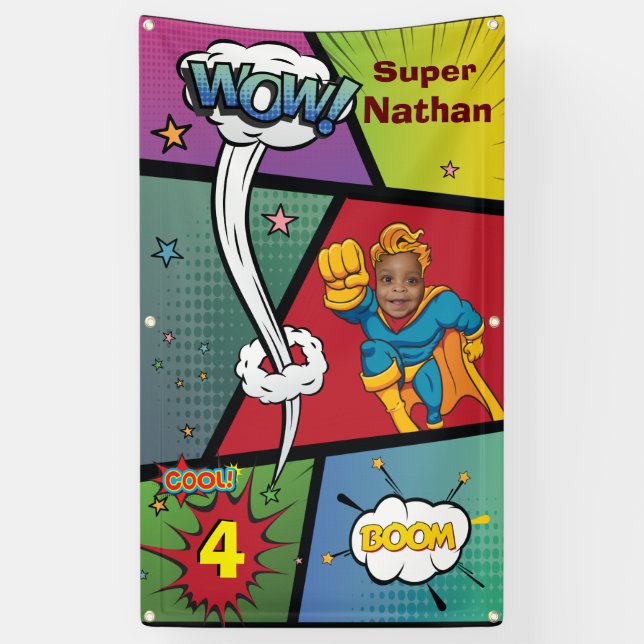 Perfect Superhero Amazing Birthday Photo Kids Banner (Vertical)