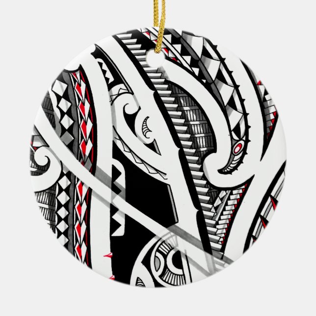 Perfect tribal polynesian/maori tattoo art ceramic tree decoration (Front)