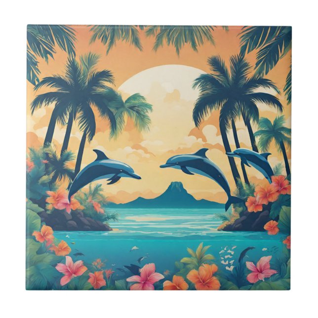 Perfect Tropical Paradise Sunset  Tile (Front)