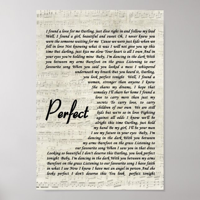 Perfect Wall Art Song Lyric Print (Front)