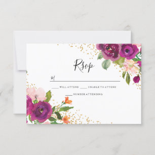 Perfect Wedding: Burgundy Pink Flower RSVP Card