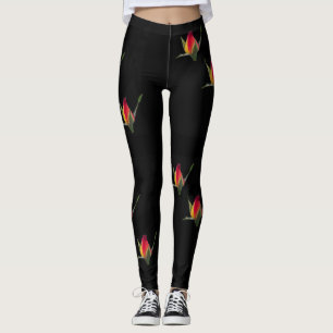 perfect yellow and red rose buds on black leggings
