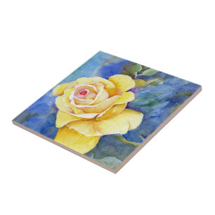 Perfect Yellow Rose in Watercolor Tile