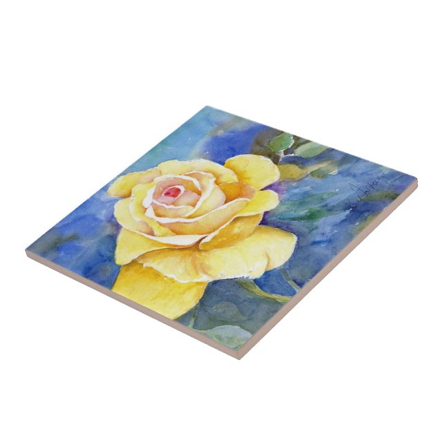 Perfect Yellow Rose in Watercolor Tile (Side)