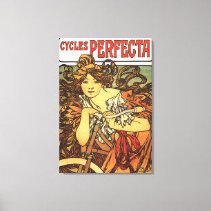 Perfecta Bicycles with Woman Advertisement Poste Canvas Print