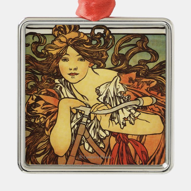 Perfecta Bicycles with Woman Advertisement Poste Metal Tree Decoration (Front)