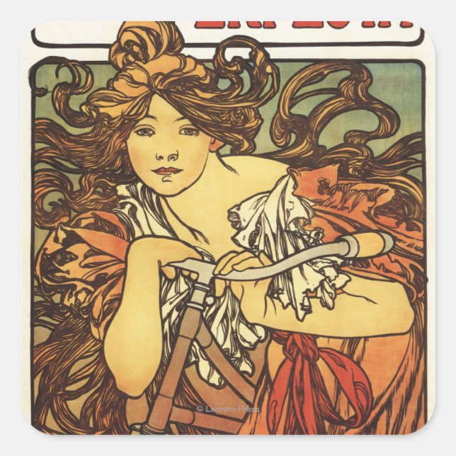 Perfecta Bicycles with Woman Advertisement Poste Square Sticker (Front)