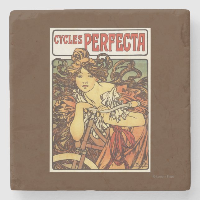 Perfecta Bicycles with Woman Advertisement Poste Stone Coaster (Front)