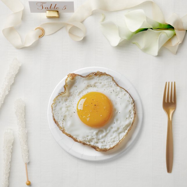 Perfectly Fried Egg with Crisp Edges and Golden Yo Paper Plate (Wedding)