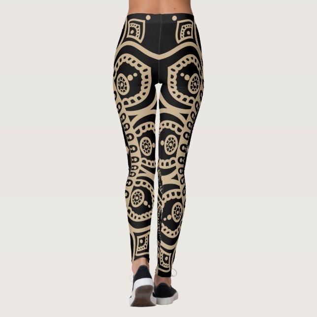 Perfectly full graphic Mandala yoga black and gold Leggings (Back)