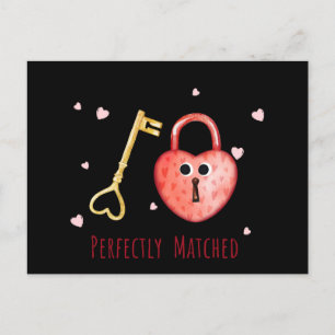 Perfectly Matched Funny Key and Lock Valentine's Holiday Postcard