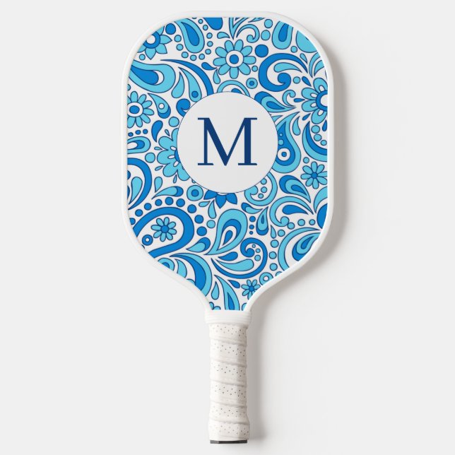 Perfectly Paisley Blue Signature  Pickleball Paddle (Front)