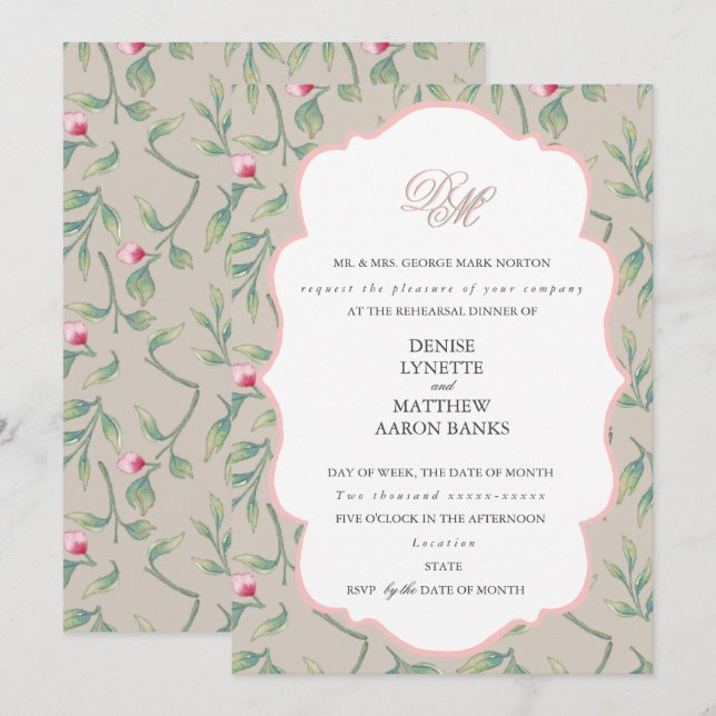 Perfectly Pale and Gossamer Pink Rehearsal Dinner Invitation (Front/Back)