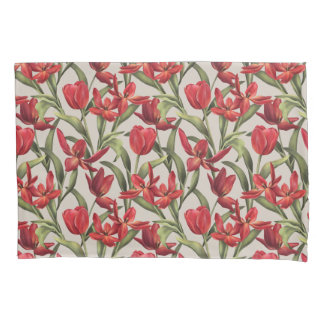 Perfectly Pale background with Red Tulips Pillowcase