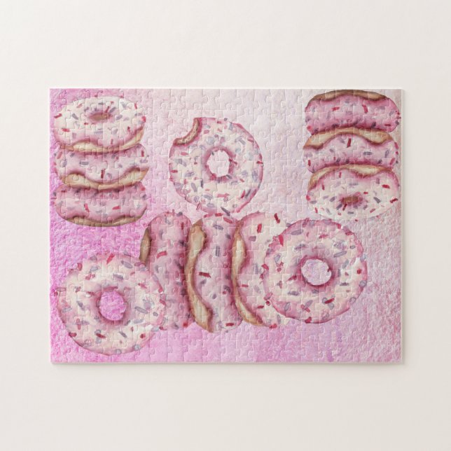 Perfectly Pink Party Iced Sprinkle Donuts HARD Jigsaw Puzzle (Horizontal)