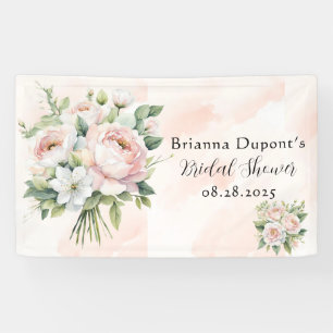 Perfectly Pink Peach Peony Floral Bridal Shower Banner