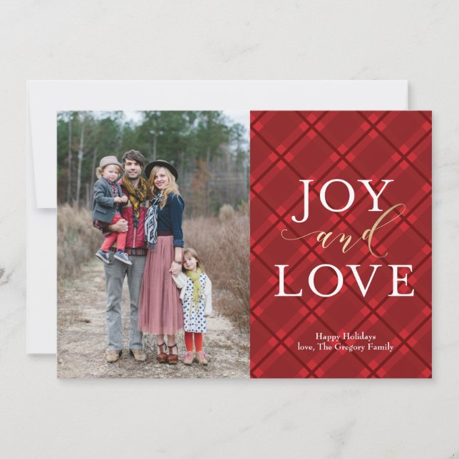 Perfectly Plaid Faux Foil Christmas Holiday Photo (Front)