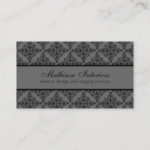 Perfectly Polished Damask Business Card, Grey Card