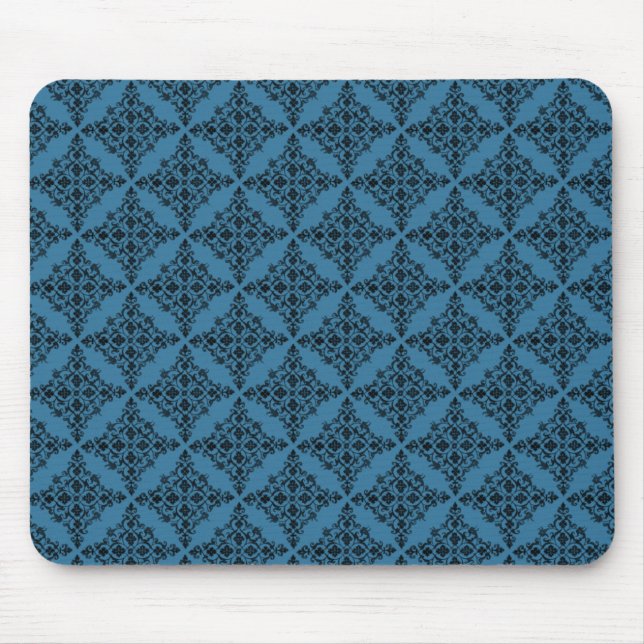 Perfectly Polished Damask Mousepad, Blue Mouse Mat (Front)