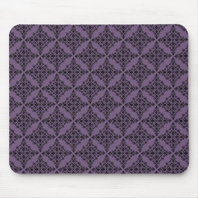 Perfectly Polished Damask Mousepad, Purple Mouse Mat (Front)