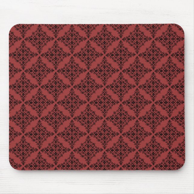 Perfectly Polished Damask Mousepad, Red Mouse Mat (Front)