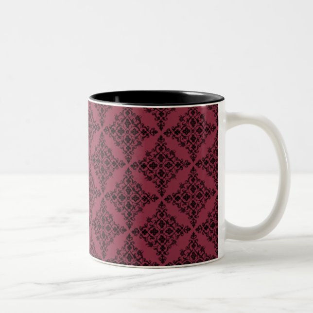 Perfectly Polished Damask Mug, Magenta Two-Tone Coffee Mug (Right)