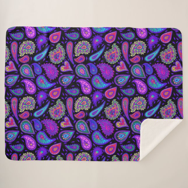 Perfectly Purple Paisley Pretty Sherpa Blanket (Front (Horizontal))