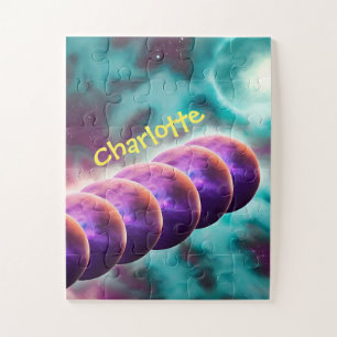 Perfectly Purple Several Moons Aligned in Galaxy Jigsaw Puzzle