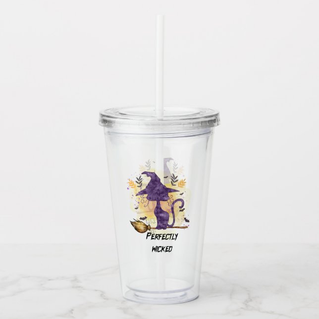 Perfectly Wicked - Black Witch Cat Acrylic Tumbler (Front)