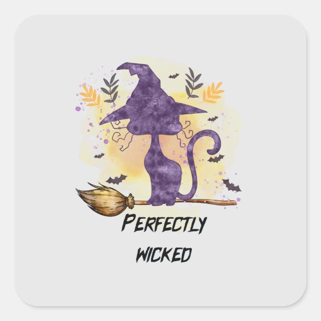 Perfectly Wicked - Black Witch Cat Square Sticker (Front)