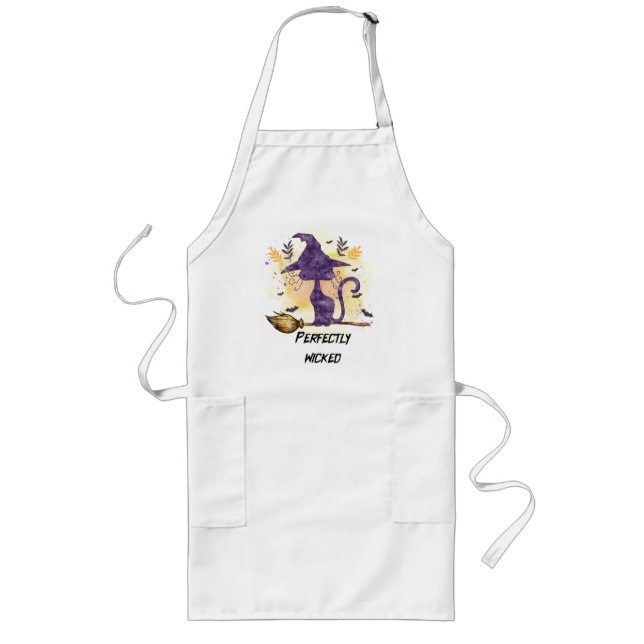 Perfectly Wicked – Purple Witch Cat Silhouette Long Apron (Front)