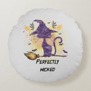Perfectly Wicked – Purple Witch Cat Silhouette Round Cushion