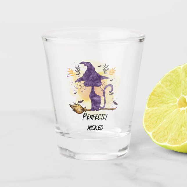 Perfectly Wicked – Purple Witch Cat Silhouette Shot Glass (Front)