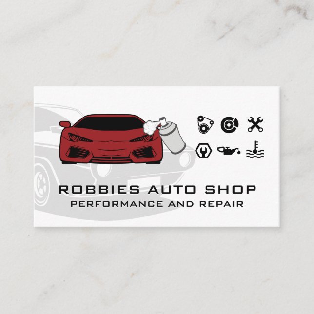 Performance Auto Parts Icons | Sports Car  Business Card (Front)