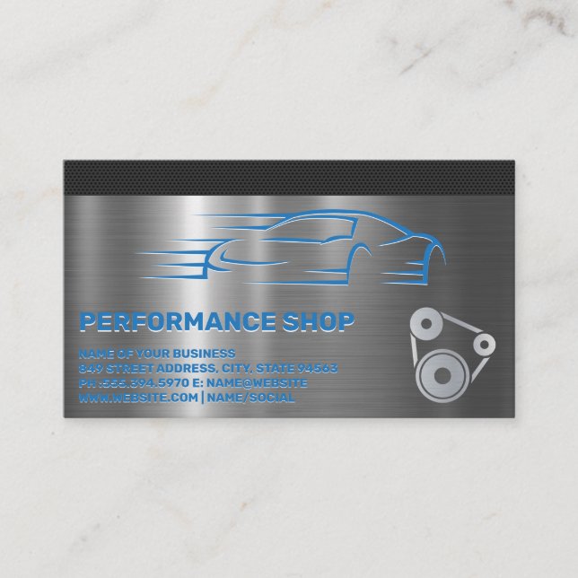 Performance Car Drifting Logo | Metallic Pulley Business Card (Front)