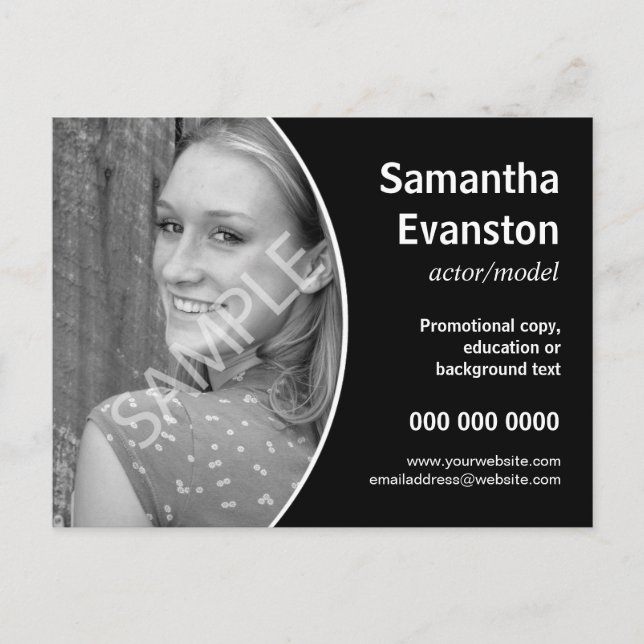 Performers Headshot Curved Black Promotion Postcard (Front)