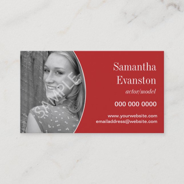 Performers Headshot Curved Red Business Card (Front)