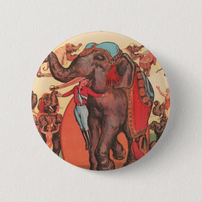 Performing Elephants With Women And Trainer. 6 Cm Round Badge (Front)