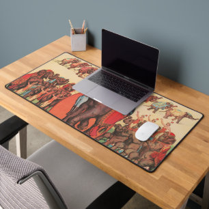 Performing Elephants With Women And Trainer. Desk Mat