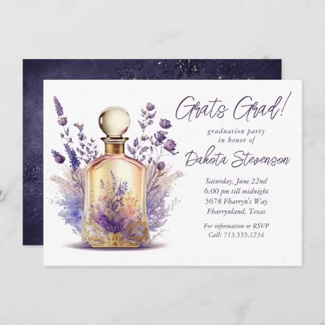 Perfume and Lavender | Boho Floral Graduation Invitation (Front/Back)